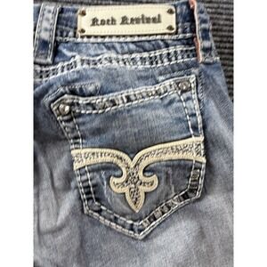 Rock Revival Ella P3 Bootcut Jeans Womens 29 Light Fleur De Lis Buckle E8400P3